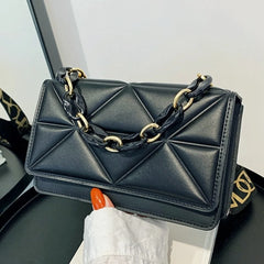 Chain Shoulder Messenger Crossbody Bag Wide Strap Small Square Bag