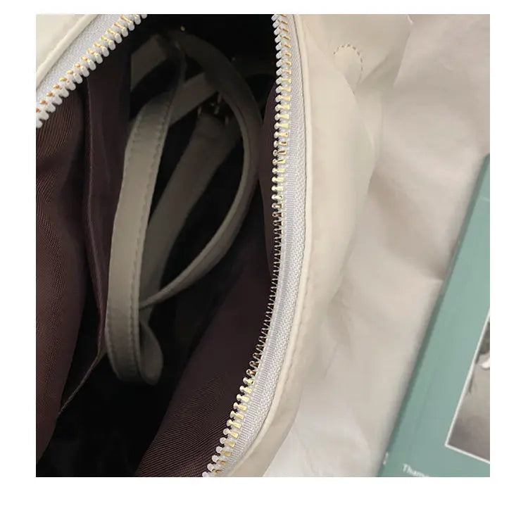 Women Nylon Bucket Shoulder Bag Solid Zipper Handbag Purse Ladylike