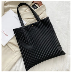 Women PU Handbag Shoulder Bag Large Capacity Tote Solid Striped Travel Bag