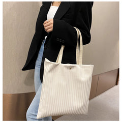 Women PU Handbag Shoulder Bag Large Capacity Tote Solid Striped Travel Bag