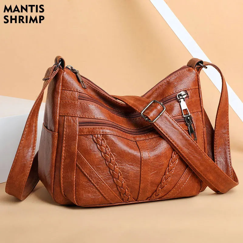 Retro Women Bag PU Leather Shoulder Totes Classic Brown Crossbody Pack