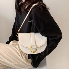 Semicircle Pattern Saddle Shoulder Bag Leather Hasp Messenger Clutch
