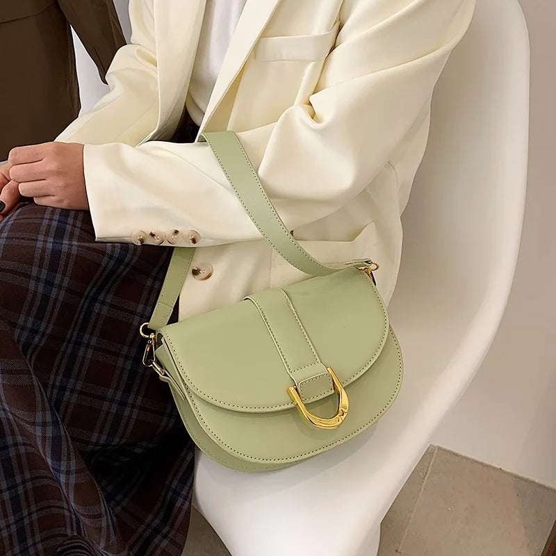 Semicircle Pattern Saddle Shoulder Bag Leather Hasp Messenger Clutch