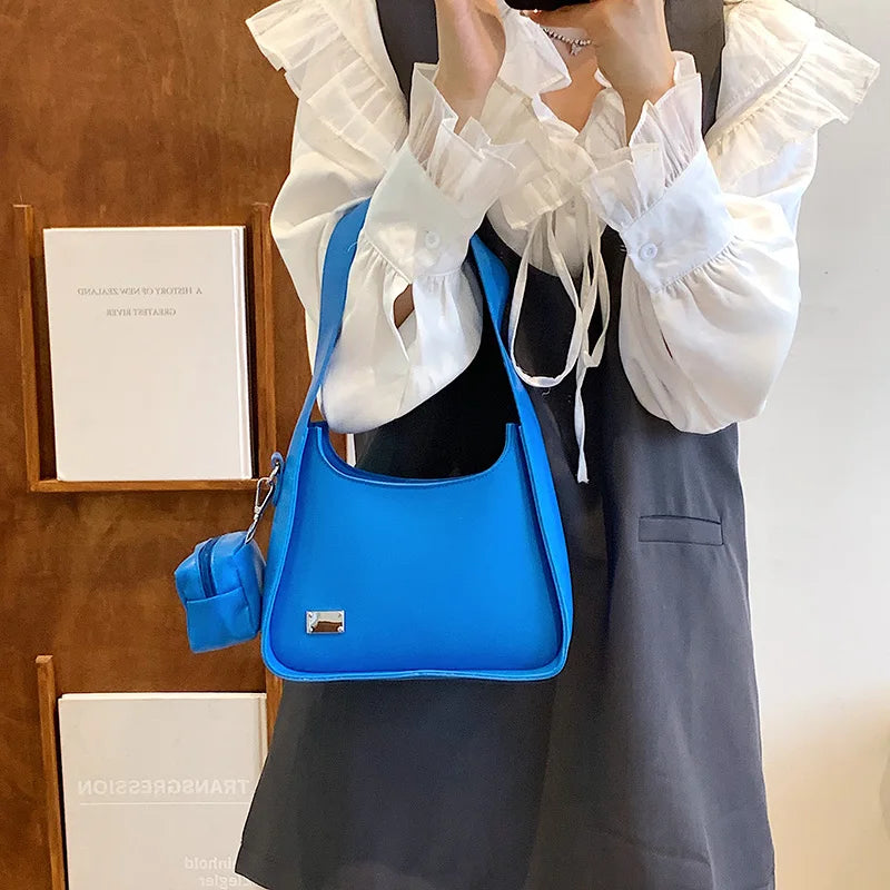 Leather Solid Color Handbag Single Shoulder Bag French Style Women Armpit Should