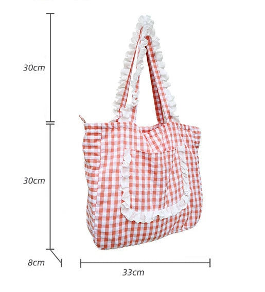 Vintage Plaid Ruched Bucket Shoulder Bag Mori Style