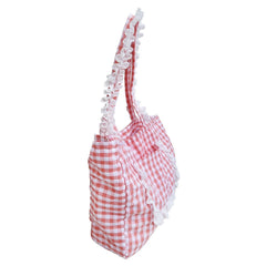 Vintage Plaid Ruched Bucket Shoulder Bag Mori Style