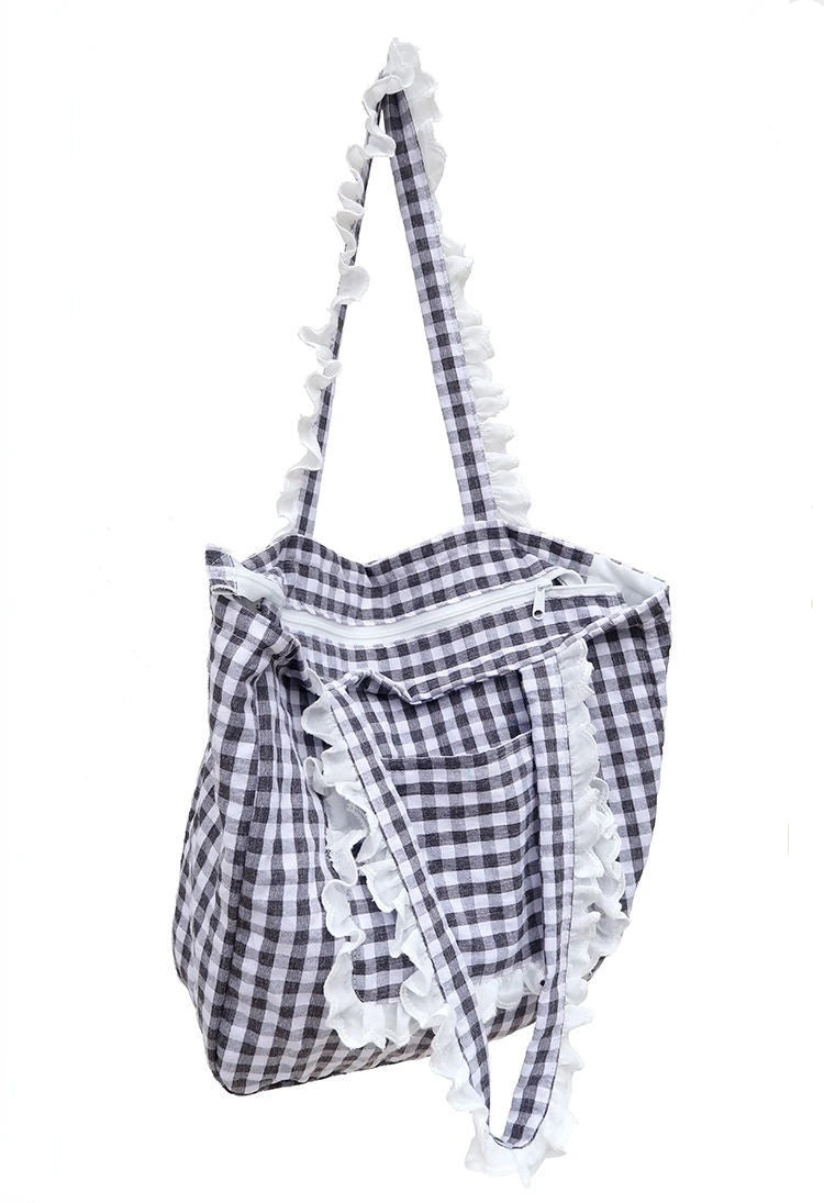 Vintage Plaid Ruched Bucket Shoulder Bag Mori Style