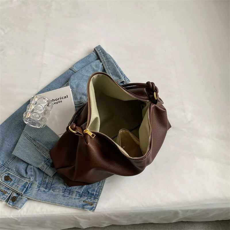 Women Large Capacity Shoulder Bag Vintage Female Tote Soft PU Leather Crossbody