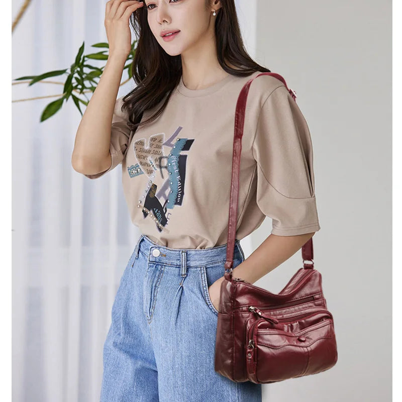 Retro PU Leather Shoulder Bag Casual Hobo Messenger Large Capacity