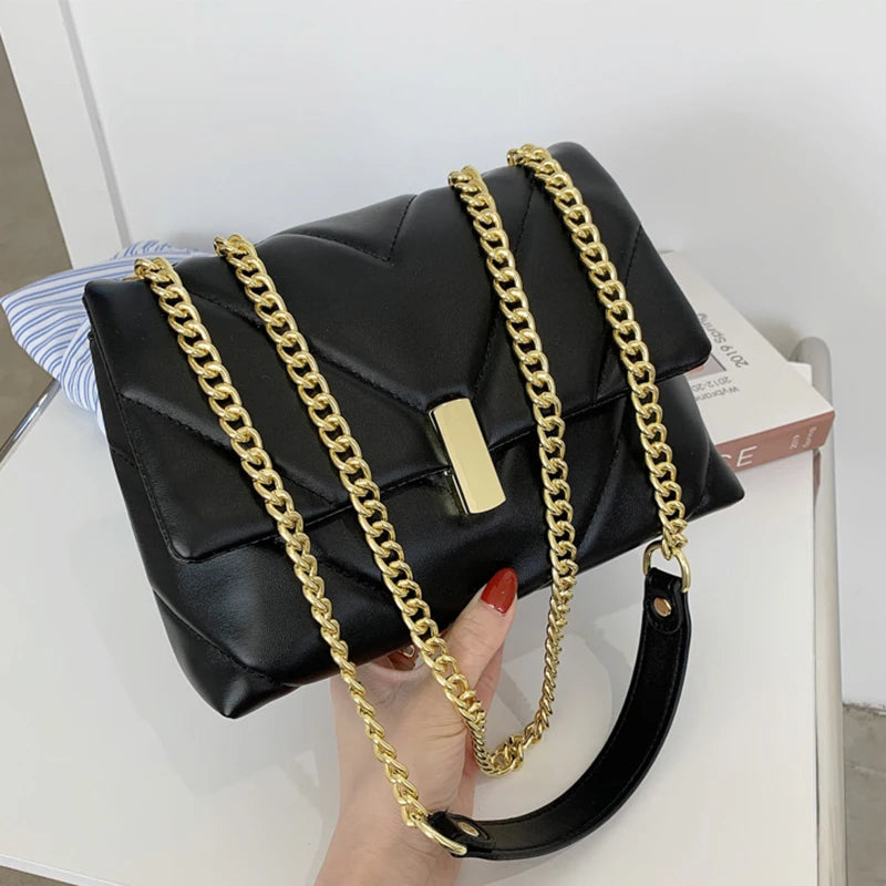 Leather Tote Bag Chain Crossbody Bags Large Capacity