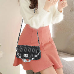 Rhinestone Chain Flap Crossbody Small Square Bag Girls Shoulder Messenger Bags