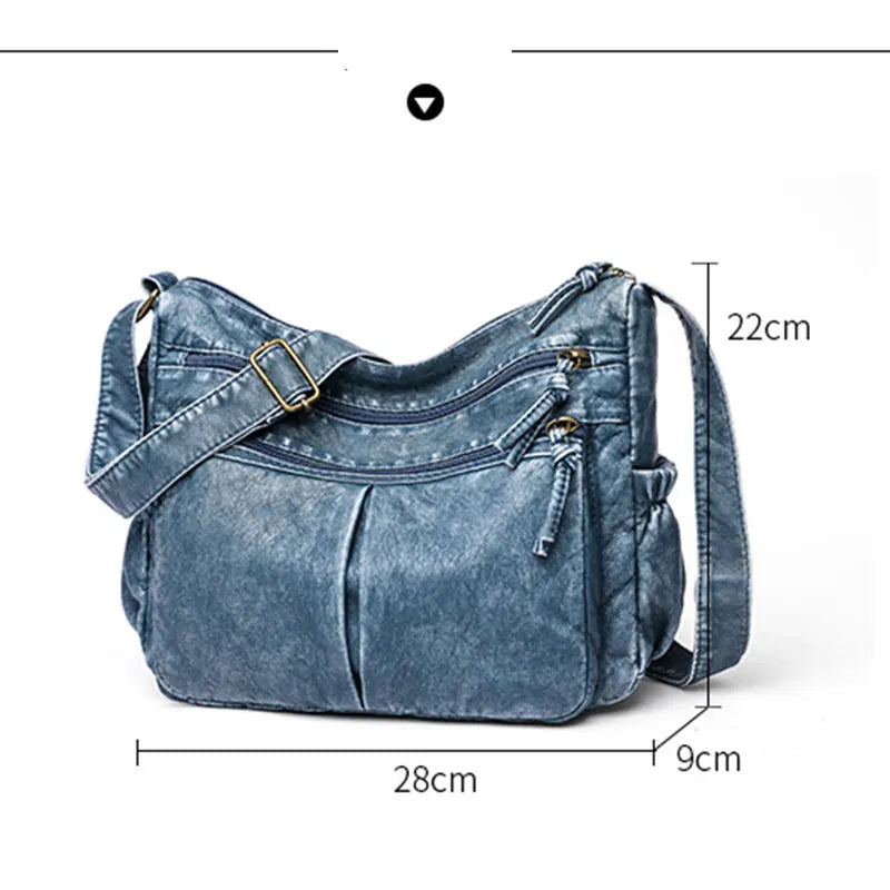 Vintage Washed Leather Shoulder Bag Handbags Crossbody Classic Messenger Pack