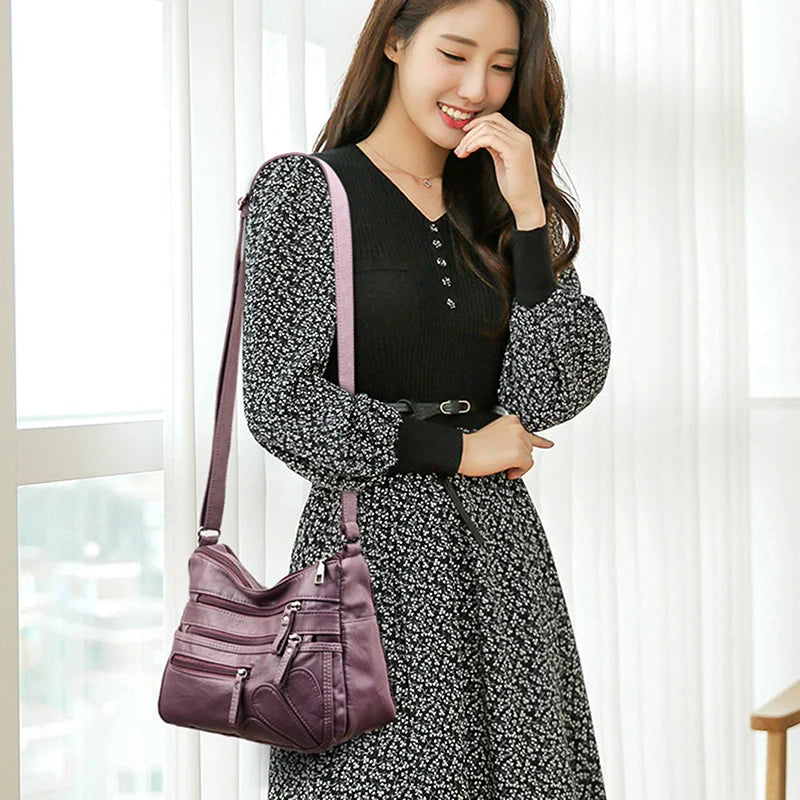 Washed Leather Shoulder Bag Vintage Crossbody Classic Messenger