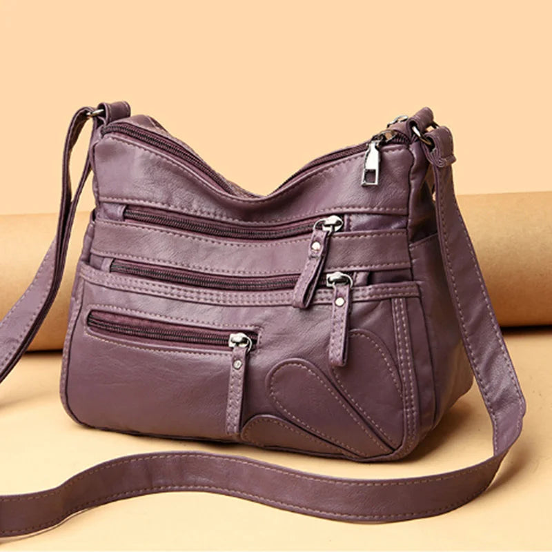 Washed Leather Shoulder Bag Vintage Crossbody Classic Messenger