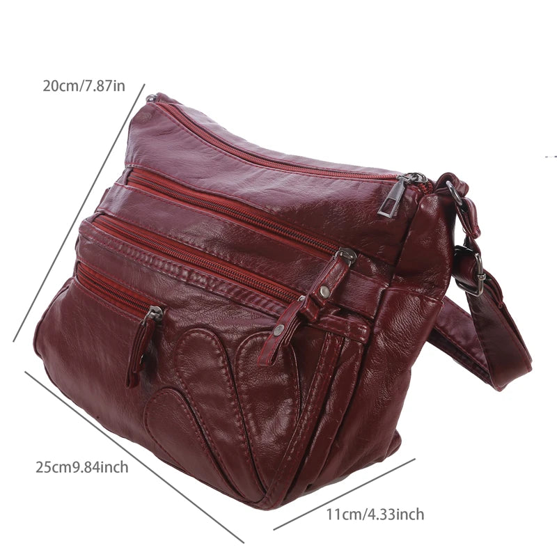 Washed Leather Shoulder Bag Vintage Crossbody Classic Messenger