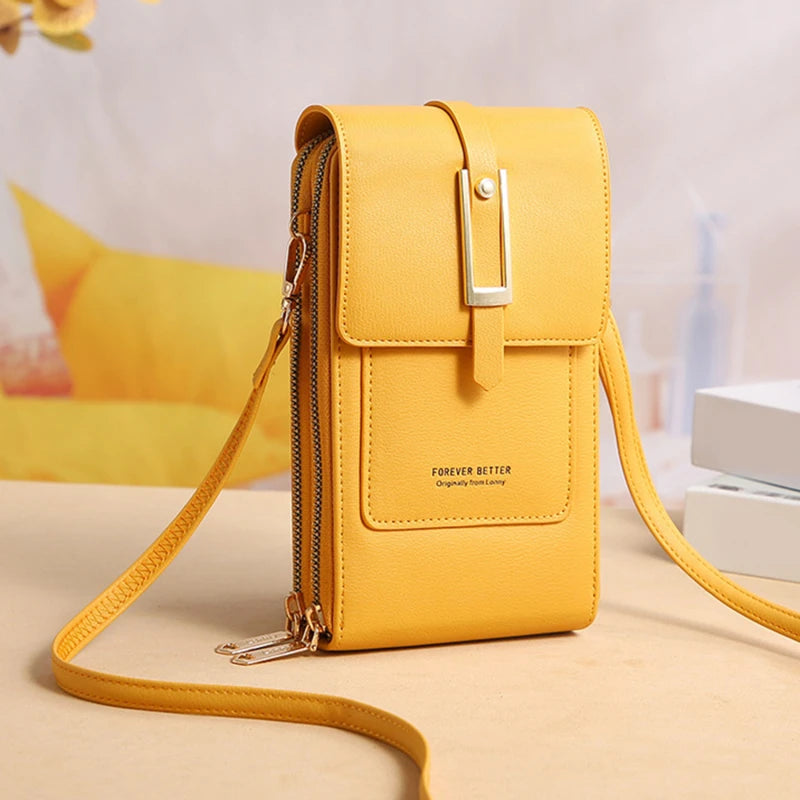 Women Soft Leather Wallet Touch Screen Phone Purse Crossbody Handbag