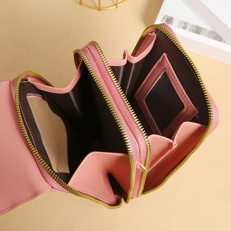 Women Soft Leather Wallet Touch Screen Phone Purse Crossbody Handbag
