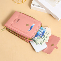 Women Soft Leather Wallet Touch Screen Phone Purse Crossbody Handbag