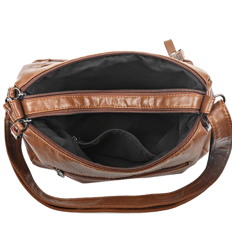 Women Crossbody Bag Large Capacity Tote Shoulder Bag Retro PU Handbag