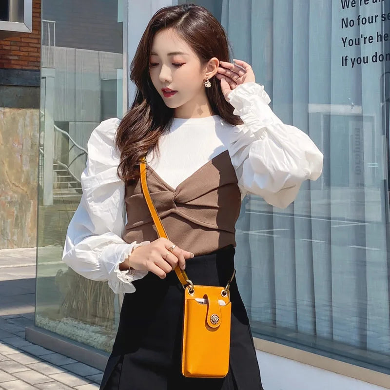 Leather Flap Bag Cell Phone Purse Crossbody Handbag