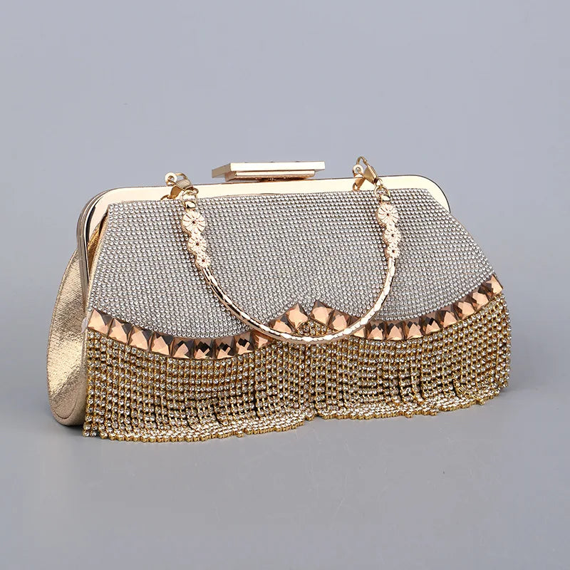 Diamond-Studded Tassel Evening Bag Wedding Purse