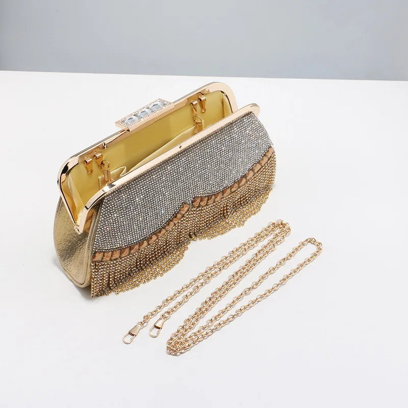Diamond-Studded Tassel Evening Bag Wedding Purse
