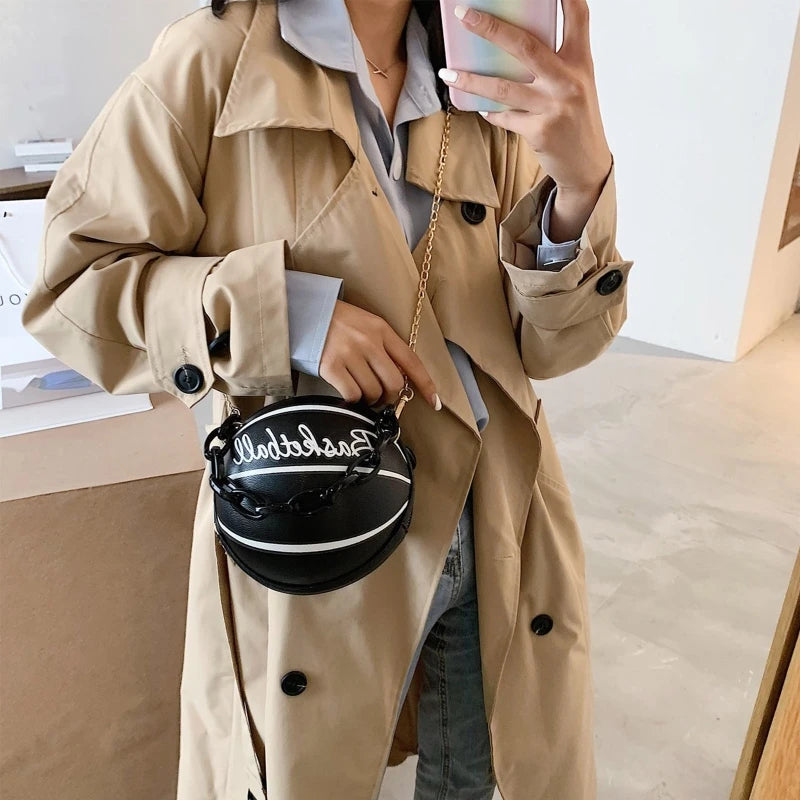 Women Basketball PU Leather Shoulder Crossbody Bag Chain Satchel