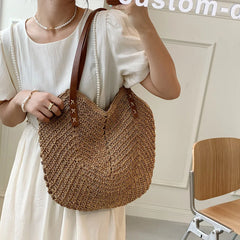 Vintage Woven Rattan Shoulder Bag Beach Travel Vacation Casual Bohemian Bag