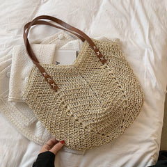 Vintage Woven Rattan Shoulder Bag Beach Travel Vacation Casual Bohemian Bag