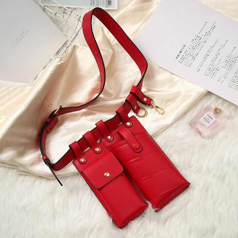 Women Belt Multicolor Orange Mini-bag All Match PU Waistband PU Leather Belt