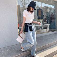 Women Belt Multicolor Orange Mini-bag All Match PU Waistband PU Leather Belt