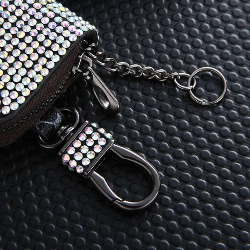 Bling Crystal Car Key Case Wallet Rhinestone Keychain Zipper Bag