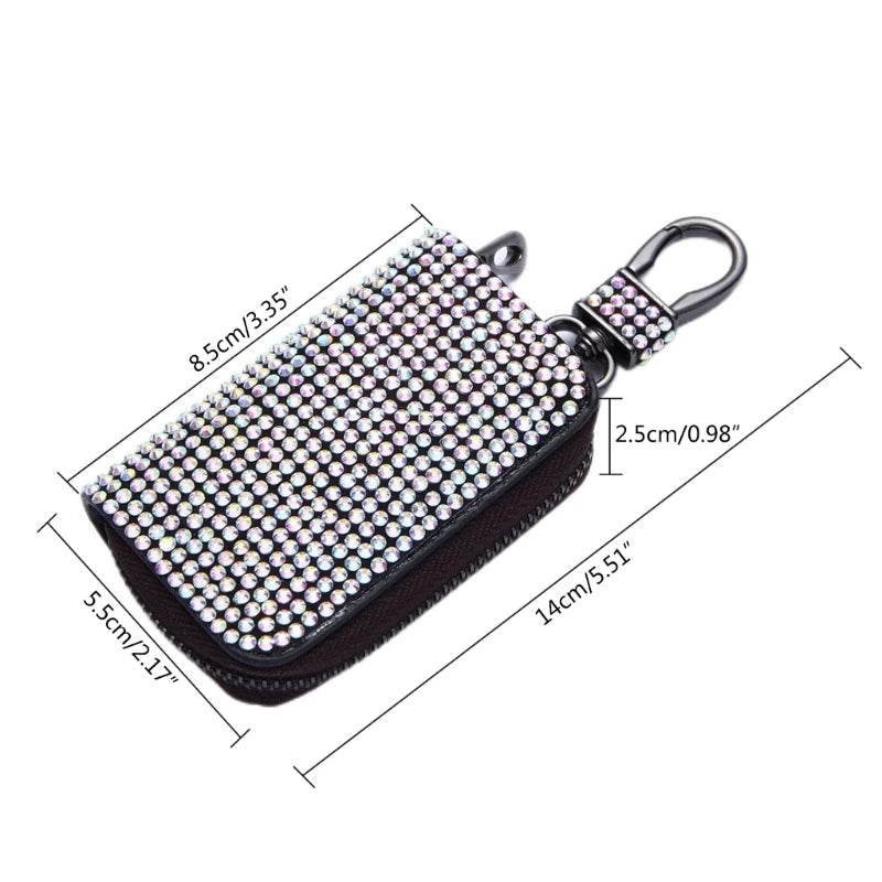 Bling Crystal Car Key Case Wallet Rhinestone Keychain Zipper Bag
