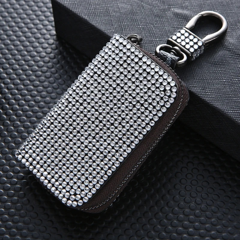 Bling Crystal Car Key Case Wallet Rhinestone Keychain Zipper Bag