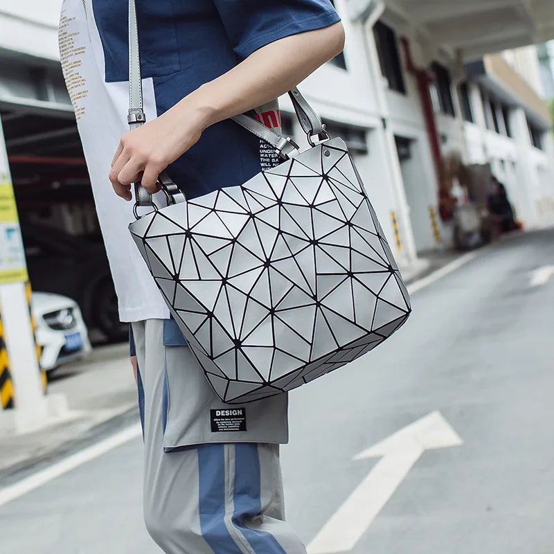 Diamond Tote Geometric Quilted Shoulder Bag Laser Plain Folding Handbag