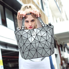 Diamond Tote Geometric Quilted Shoulder Bag Laser Plain Folding Handbag