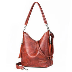 Vintage Soft Leather Bucket Bag for Women Shoulder Cross Body Handbag