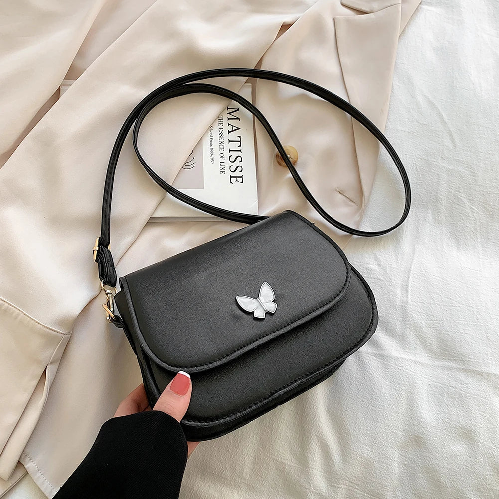 Women Butterfly Leather Shoulder Bag Small Square Bag Handbag