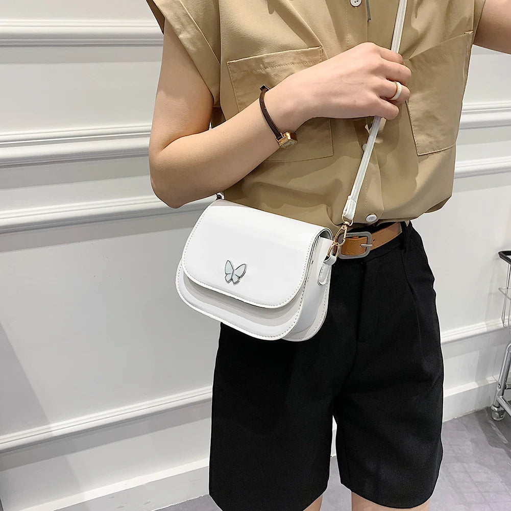 Women Butterfly Leather Shoulder Bag Small Square Bag Handbag