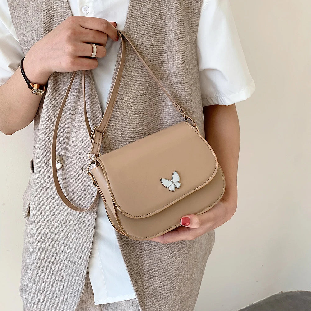 Women Butterfly Leather Shoulder Bag Small Square Bag Handbag