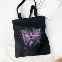 Butterfly Lightning Print Canvas Shopper Bag Harajuku Vintage Shoulder Handbag