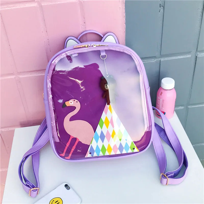 Women Candy Cat Ita Bag Clear Transparent Backpack School Bags