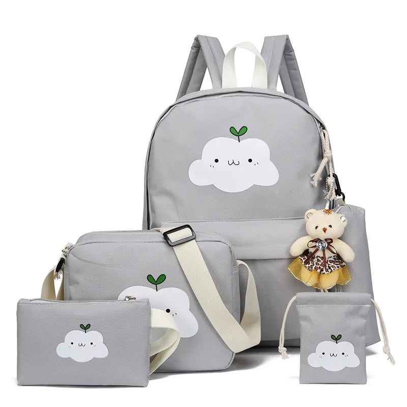 Women Canvas 5Pcs/set School Backpacks College Schoolbag for Teenager Girls