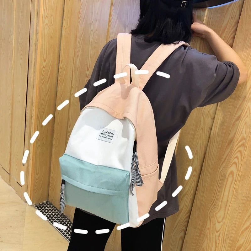 Women Canvas Backpack Shoulder Bag School Bag for Teenage Girl