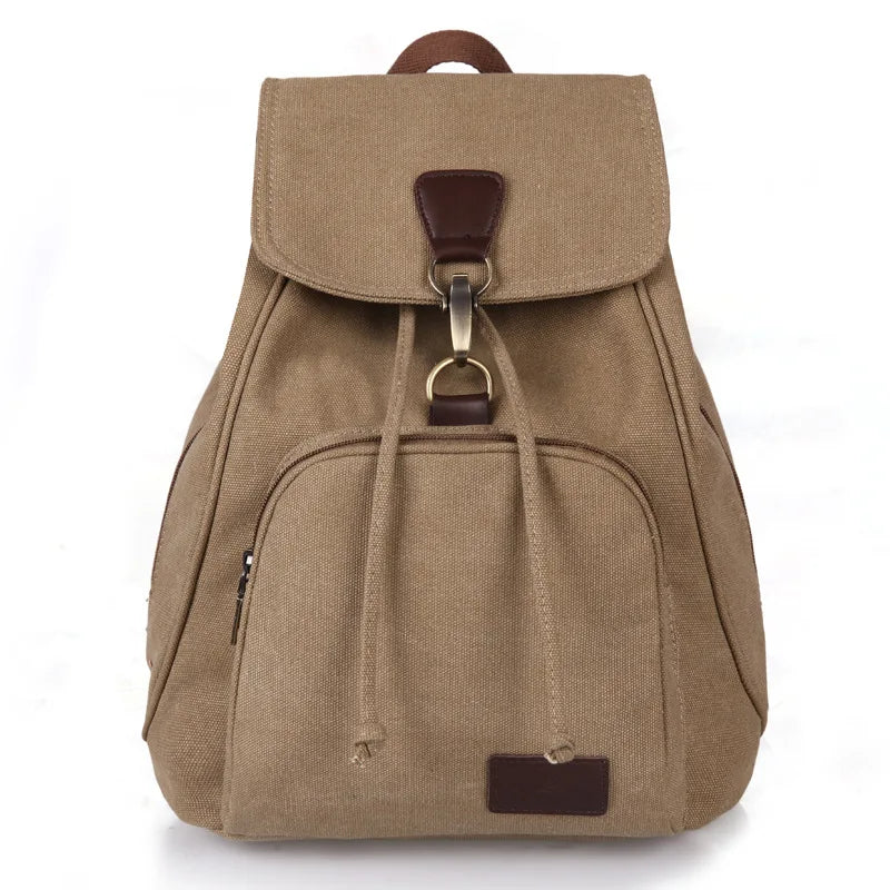 Women Canvas Backpack Vintage Travel Bag Drawstring Laptop