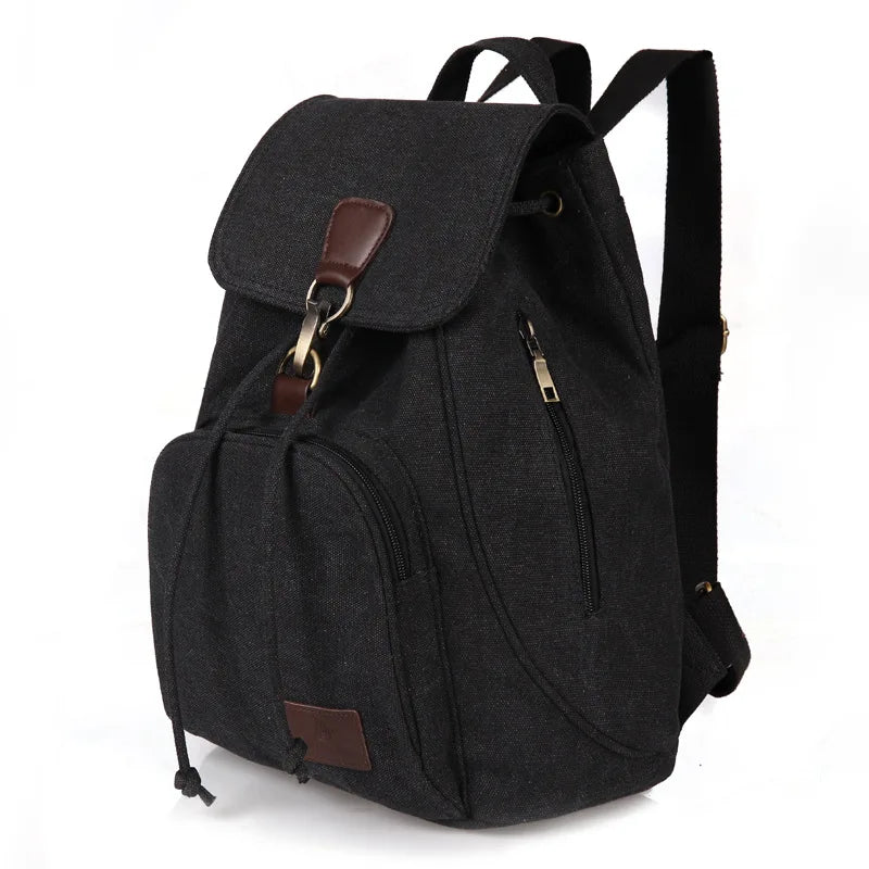 Women Canvas Backpack Vintage Travel Bag Drawstring Laptop