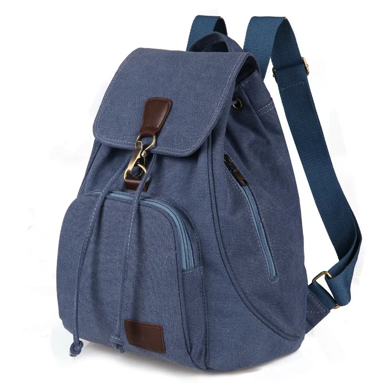 Women Canvas Backpack Vintage Travel Bag Drawstring Laptop School Bags