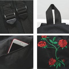 Floral Canvas Backpack Anti-theft School Bags Multifunction Rucksack