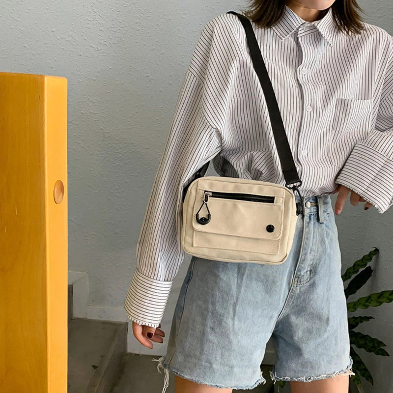 Canvas Shoulder Bag Japan Style Small Crossbody Student Purse Phone Pocket