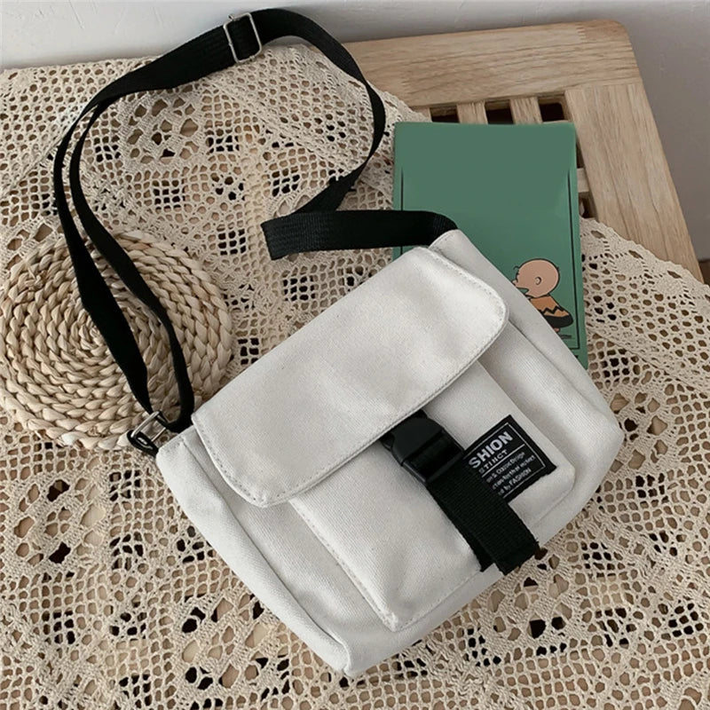 Women Canvas Messenger Bag Solid High Capacity Shoulder Bag